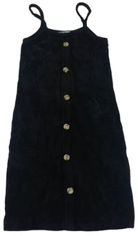 Černé žebrované sametové šaty s knoflíky Denim Co.