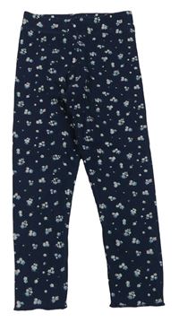 Tmavomodré květované žebrované legíny zn. Primark