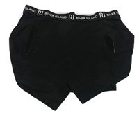 Černé crop triko s volnými rameny a logem River Island
