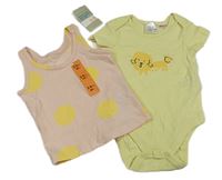 2set - světlerůžovo-žlutý puntíkatý top + žluté body s pejskem 