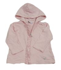 Růžová propínací mikina s volánky a kapucí 