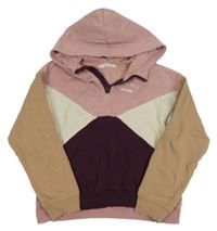 Růžovo-vínovo-béžová crop mikina s kapucí H&M