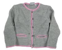 Šedo-růžový propínací vlněný svetr 