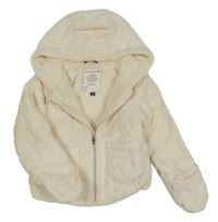 Smetanová plyšová propínací bunda se srdíčky a kapucí C&A