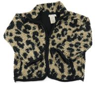 Béžovo-černá huňatá podšitá bunda s leopardím vzorem 