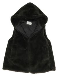 Antracitová kožešinová zateplená vesta s kapucí Zara