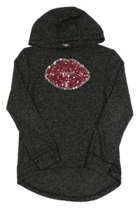 Tmavošedá melírovaná úpletová tunika se rty a kapucí Y.F.K.