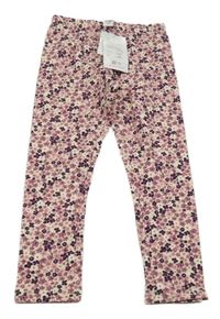 Nové - Smetanovo-fialové květované legíny Topolino