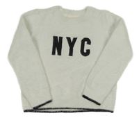 Bílý chlupatý crop svetr s nápisem 