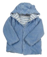 Světlemodrá žebrovaná sametová zateplená propínací mikina s kapucí M&S