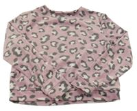 Fialovo-šedá plyšová crop mikina s leopardím vzorem 