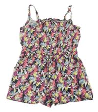 Černo-růžovo-žlutý vzorovaný kraťasový overal Topolino