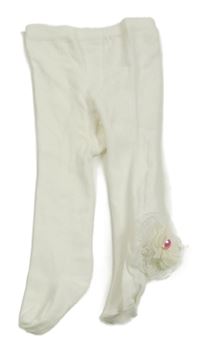 Bílé punčocháče s 3D květem 