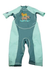 Tyrkysvo-modrozelený neoprenový UV overal se zvířátky Nabaiji