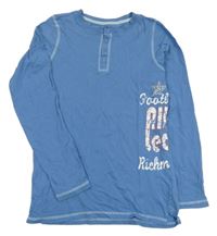 Modré pyžamové triko s nápisy 