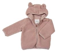 Růžová huňatá propínací podšitá mikina s kapucí M&S