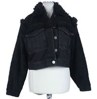 Dámská černá riflovo/huňatá crop bunda Asos 