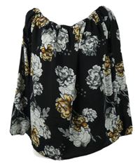 Dámská černá květovaná halenka s lodičkovým výstřihem zn. River Island 