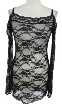 Dámská černá krajková halenková tunika s volnými rameny 