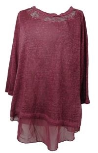 Dámská vínová melírovaná tunika s krajkou a šifonovým volánem Janina 