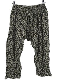 Dámské černo-béžové kytičkované culottes kalhoty 
