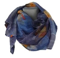 Dámská modro-oranžová vzorovaná šifonová šála 