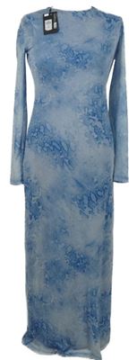 Nové - Dámské světlemodré vzorované tylové dlouhé šaty Primark 