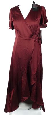 Nové - Dámské vínové saténové zavinovací šaty Angeleye 