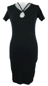 Nové - Dámské černé žebrované šaty s ozdobným výstřihem Primark 