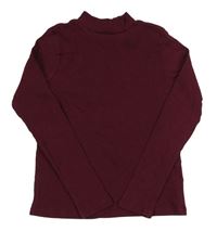 Vínové žebrované triko H&M