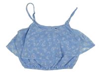 Světlemodrý šifonový crop top s motýlky New Look