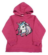 Malinová mikina s jednorožcem z flitrů a kapucí H&M