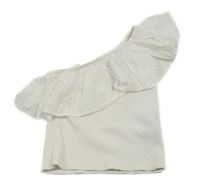 Bílý žebrovaný asymetrický crop top s volánkem Zara