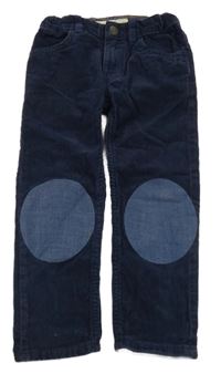 Tmavomodré manšestrové kalhoty se záplatami H&M