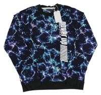 Nové - tmavomodré vzorované pyžamové triko s blesky a nápisem Next