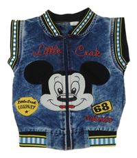 Modro-barevná riflová tepláková vesta s Mickey Mousem 
