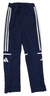 Tmavomodré sportovní tepláky s pruhy a logem Adidas