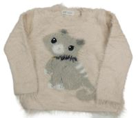 Světlerůžový chlupatý svetr s kočkou H&M