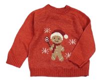 Červený melírovaný vlněný svetr s perníčkem zn. Kiabi 