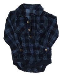 Tmavomodré kostkované manšestrové body Tu