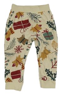 Béžové pyžamové kalhoty s medvídky a dárky H&M