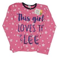 Nové - Růžové pyžamové triko s hvězdami a nápisem 