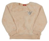 Meruňková chlupatá mikina s korunkou z flitrů 