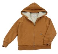 Medová propínací zateplená mikina s kapucí 