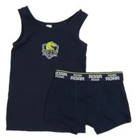 2set - tmavomodré boxerky + tmavomodrý nátělník s dinem 