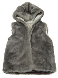 Šedá kožešinová podšitá vesta s kapucí Next