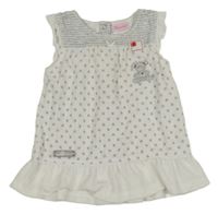 Bílo-šedé sametové šaty s kytičkami a medvídkem