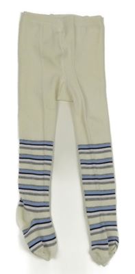 Bílo-modro-šedo-černé punčocháče s pruhy 