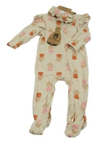 Nové - 2set - Béžový overal s tulipány + čelenka 