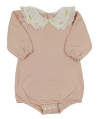 Světlerůžové teplákové body s límečkem s květy 